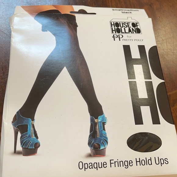House of Holland Opaque Fringe Hold Up small - medium NWT all black - Picture 1 of 2